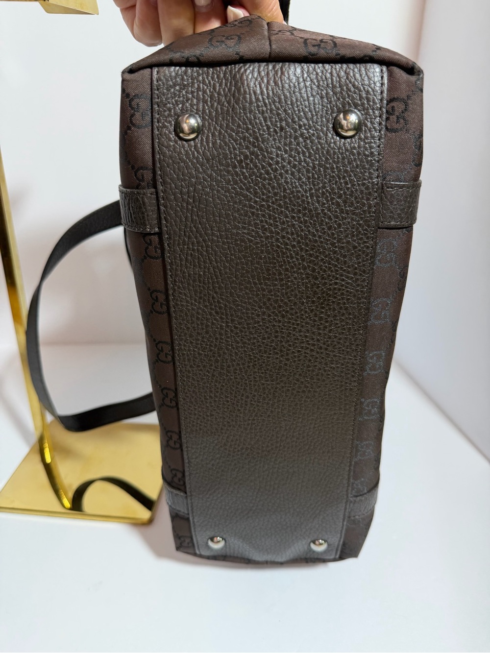 Authentic Gucci Dark Brown GG Monogram Shoulder Tote - Picture 7 of 11